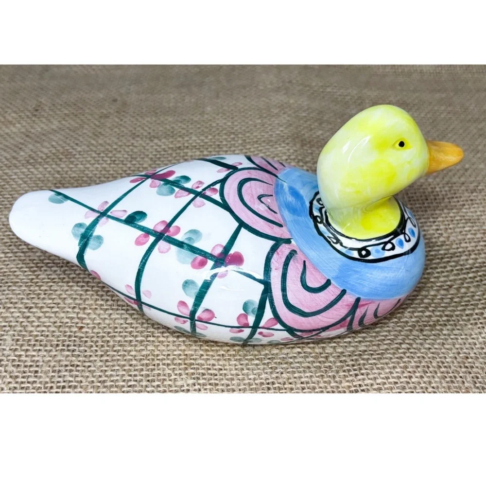 Ganz Bella Casa Colorful Ceramic Duck Figure Hand Painted Kitsch Cute Farm Core